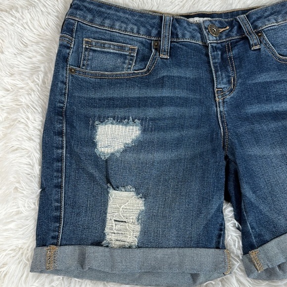 Guess Blue Distressed Cuffed Denim Shorts - Picture 4 of 8